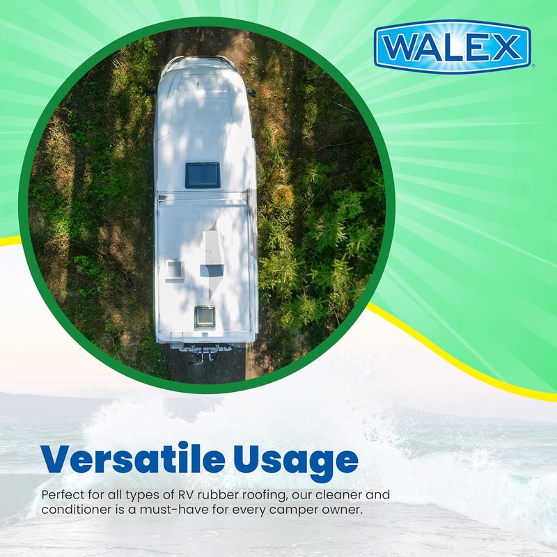 WALEX RV Rubber Roof Cleaner/Conditioner - Removes Dirt, Road Grime, Tree Sap, Bird Droppings & More, Conditions RV Roof After Application; Great for RVs, Campers, Motorhomes, & Trailers, 32 oz - Image 5